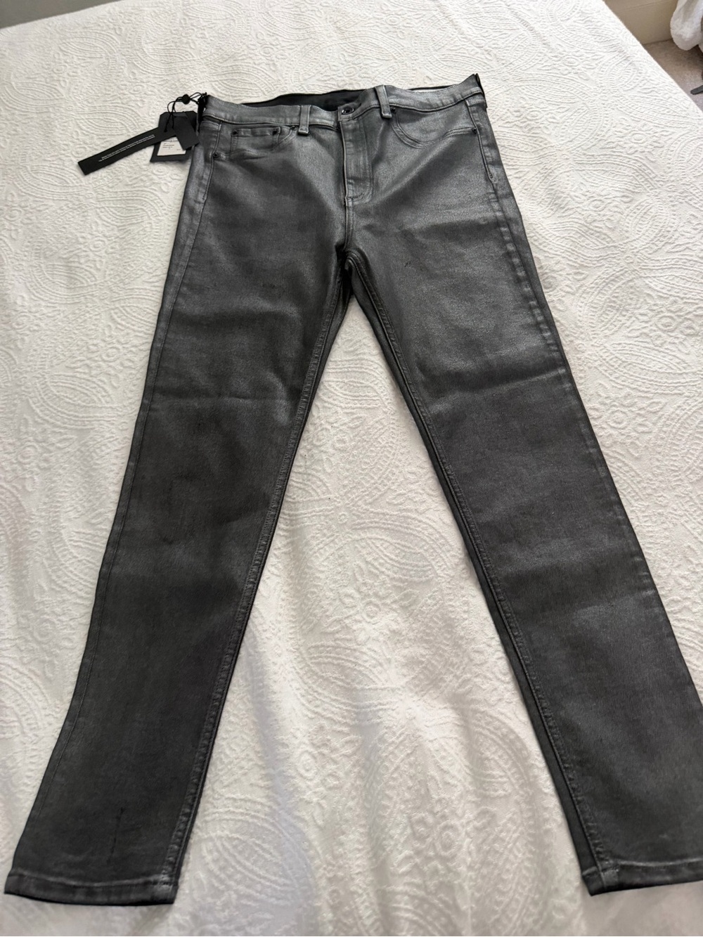 Women's Gunmetal Metallic Coated Skinny Jeans Rag & Bone $250 MSRP NWT Sz 32